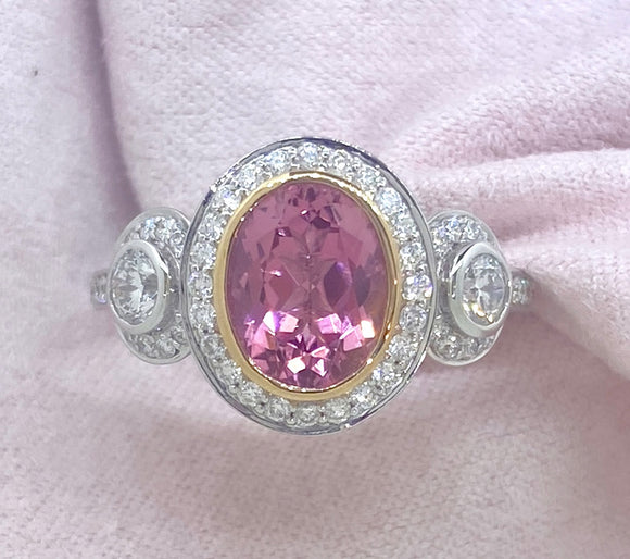 OVAL PINK TOURMALINE & DIAMOND RING