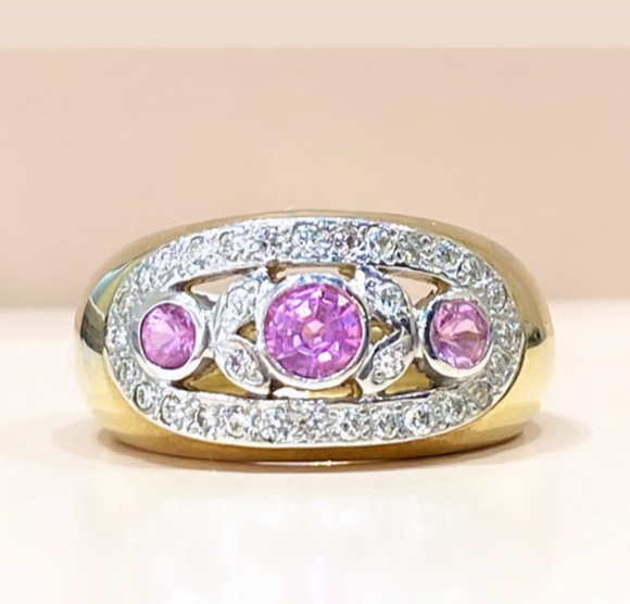 Pink Sapphire + Diamond Ring