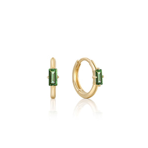 14kt Gold Tourmaline Emblem Huggie Hoop Earrings