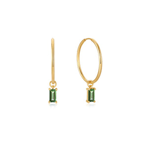 14kt Gold Tourmaline Drop Mini Hoop Earrings