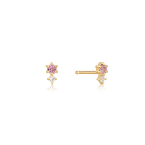 14kt Gold White and Pink Sapphire Stud Earrings