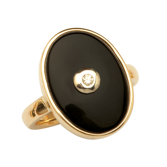 9CT ROSE GOLD OVAL ONYX DIAMOND RING