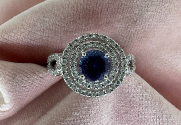 DOUBLE HALO TANZANITE RING