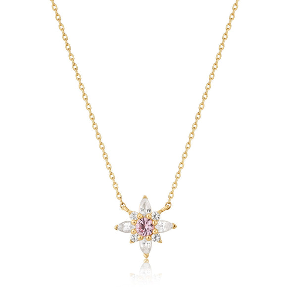 14kt Gold White and Pink Sapphire Flower Necklace