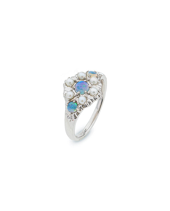 STERLING SILVER LIGHT SOLID OPAL & FRESHWATER PEARL RING