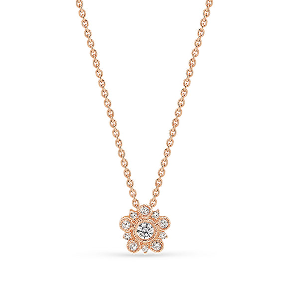 Vintage Flower Diamond Pendant 9ct Rose Gold